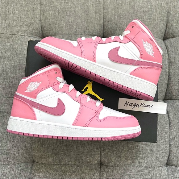 🌸 Nike air Jordan 1 Retro mid pastel pink white shoes - Picture 3 of 6